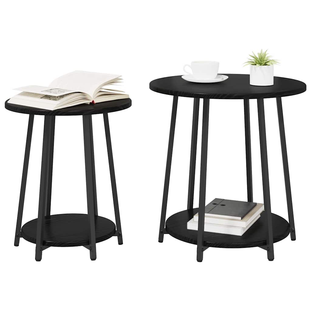 Sidebordssæt med hylde 2 pcs Sort eg