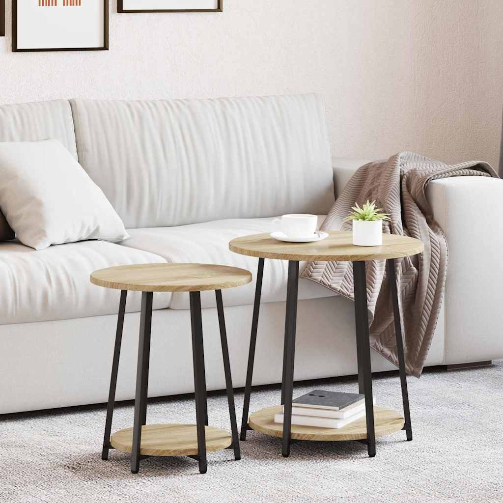 Sidebordssæt med hylde 2 pcs Sonoma Eg og Sort