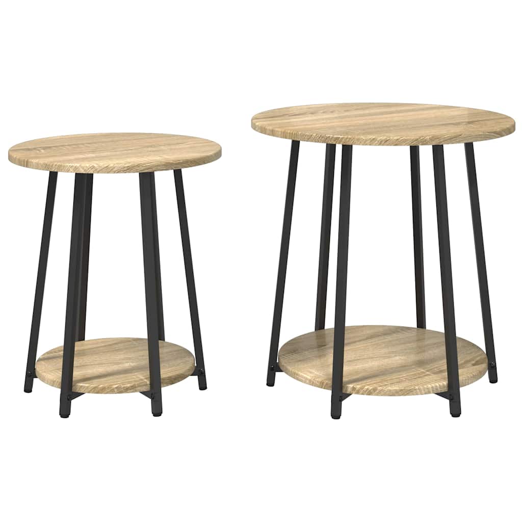 Sidebordssæt med hylde 2 pcs Sonoma Eg og Sort