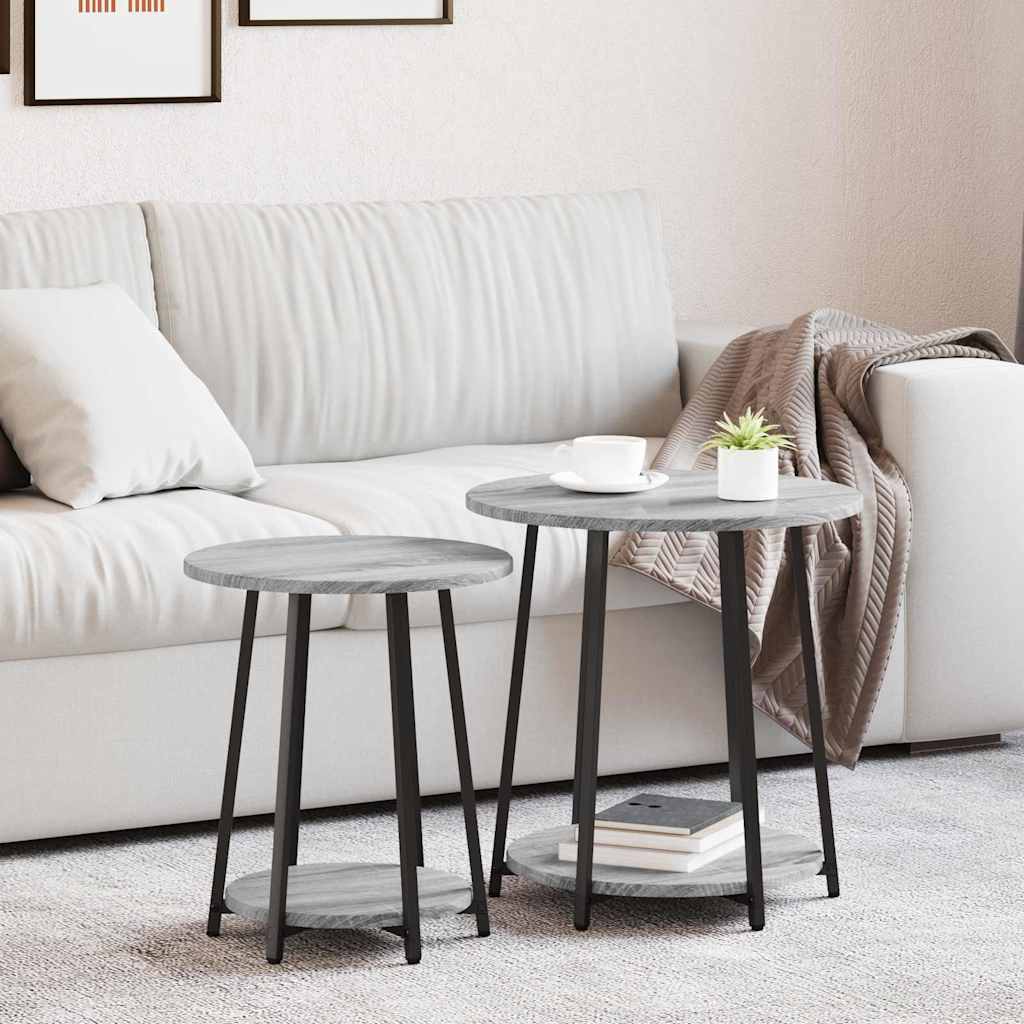 Sidebordssæt med hylde 2 pcs Grå Sonoma og Sort