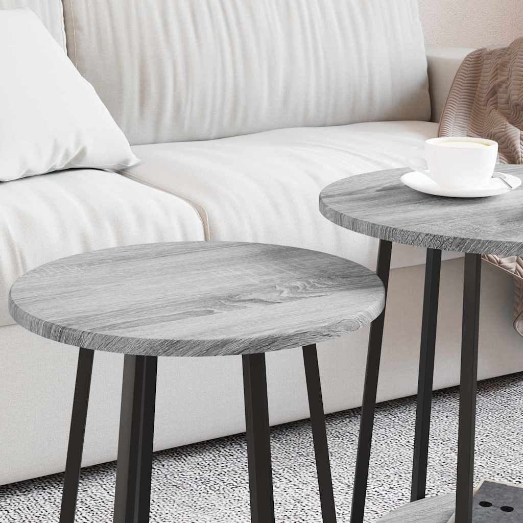 Sidebordssæt med hylde 2 pcs Grå Sonoma og Sort
