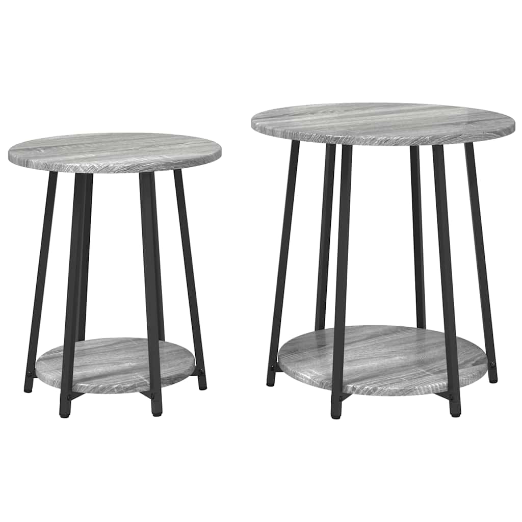 Sidebordssæt med hylde 2 pcs Grå Sonoma og Sort