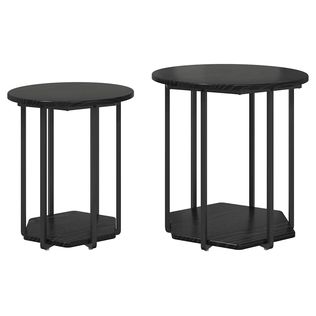 Sidebordssæt med hylde 2 pcs Sort eg
