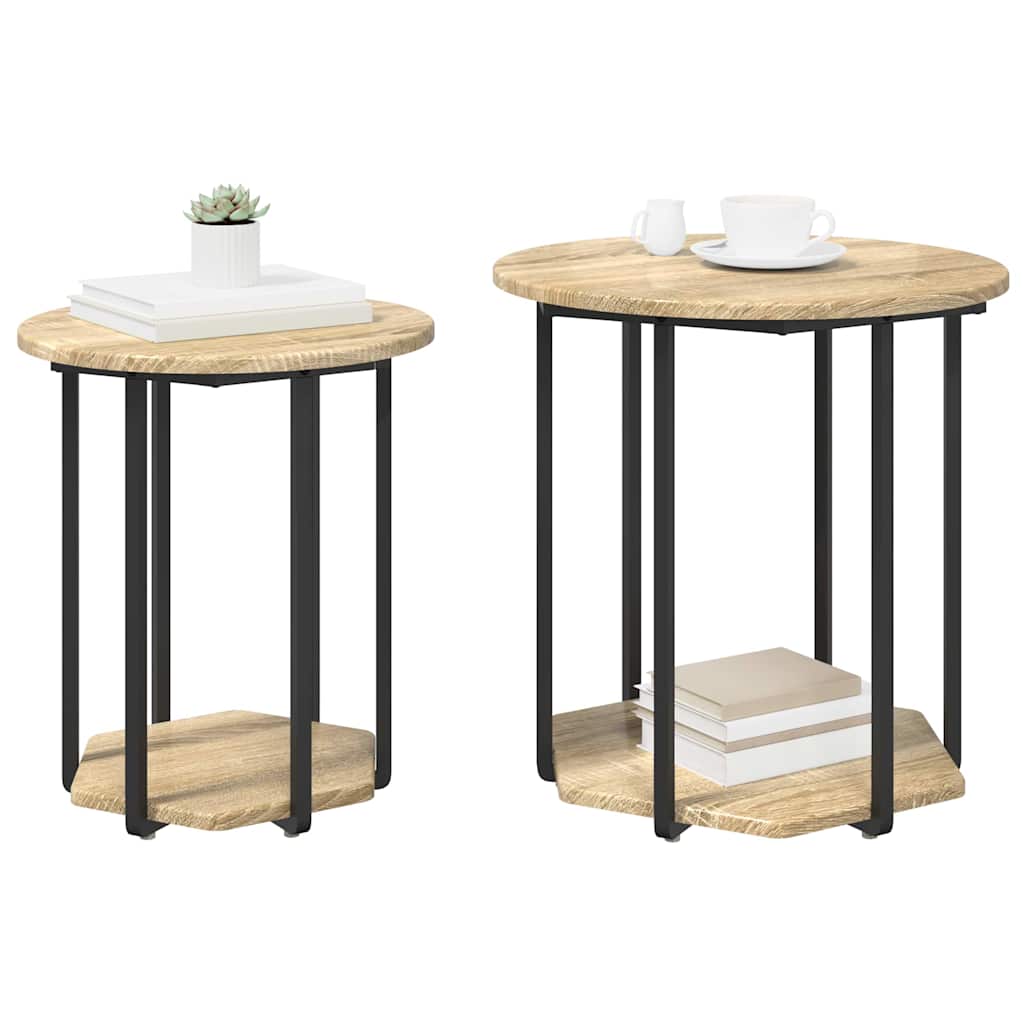 Sidebordssæt med hylde 2 pcs Brun