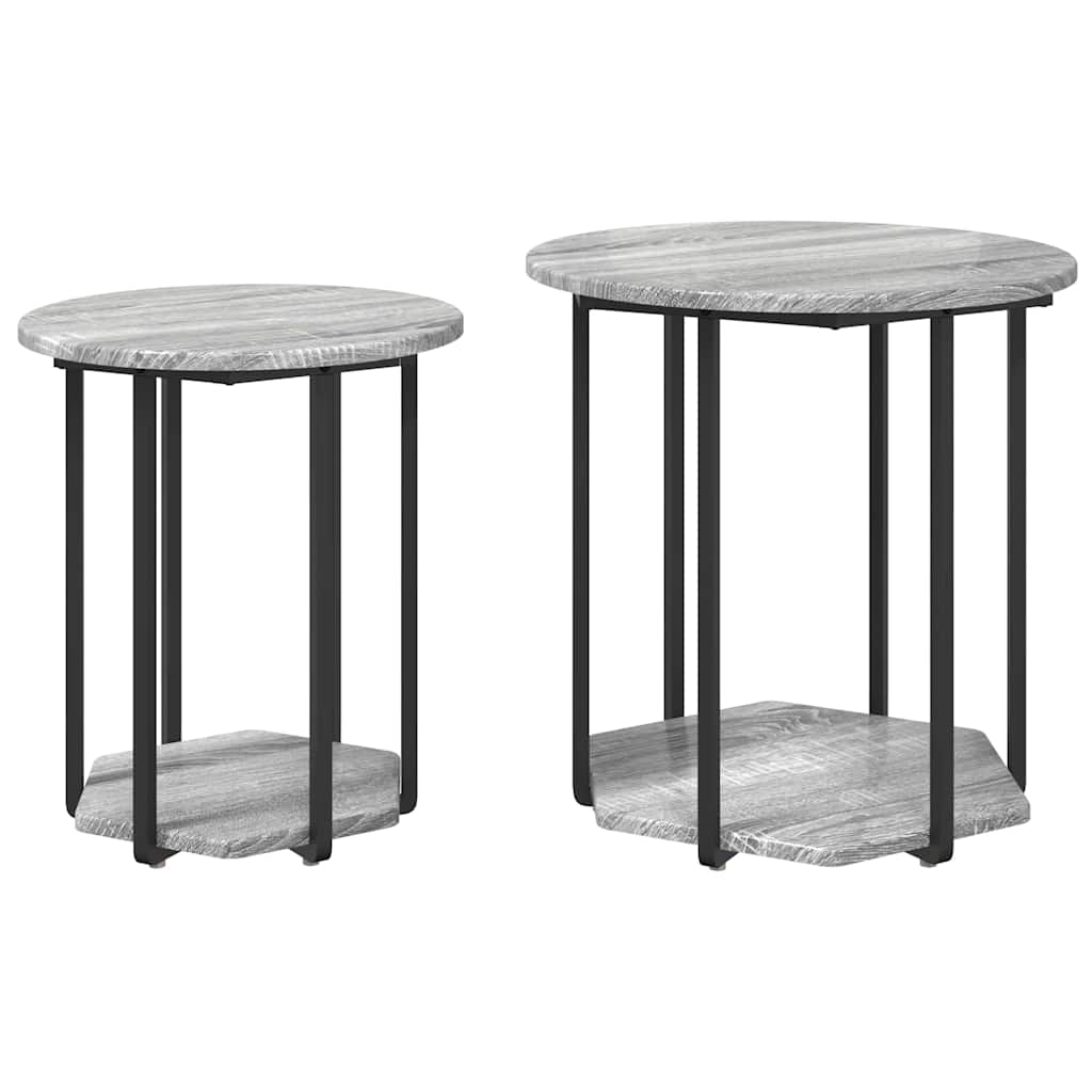 Sidebordssæt med hylde 2 pcs Grå