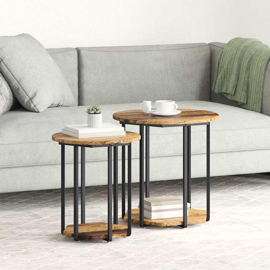Sidebordssæt med hylde 2 pcs Brun