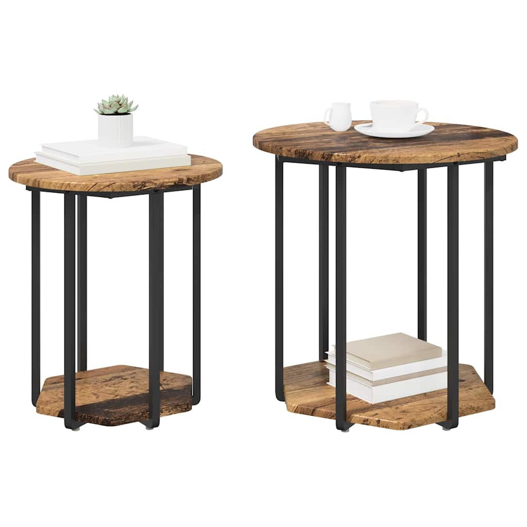 Sidebordssæt med hylde 2 pcs Brun