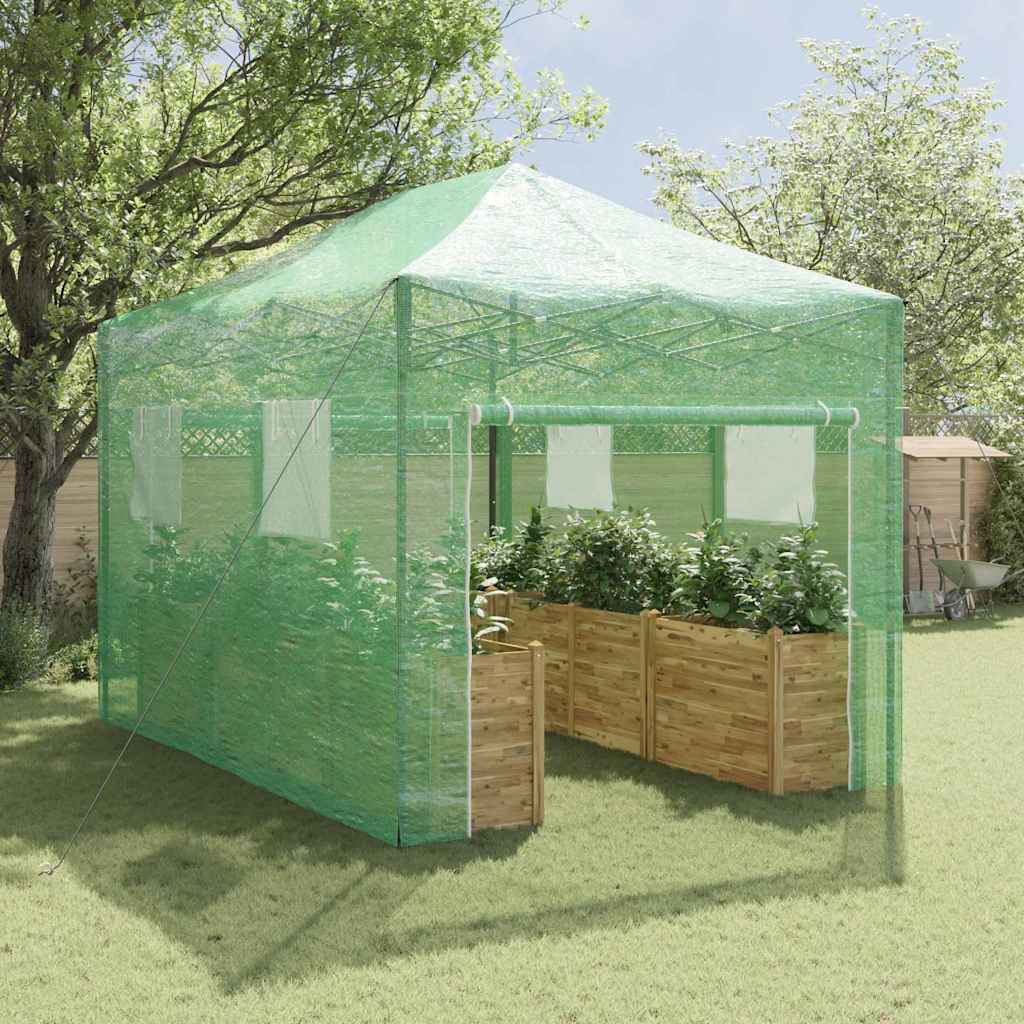 Drivhus med op-poppende ramme Grøn 280 x 410 x 315 cm Jern