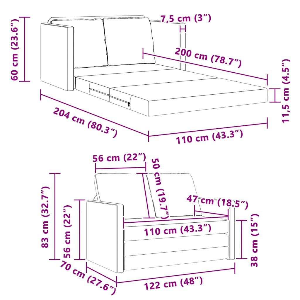 Sovesofa Creme 204 x 122 x 60 cm Fløjl