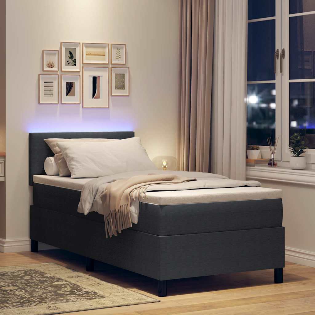 LED Box Spring Bed Mørkegrå og Hvid 90 x 190 cm Velourstof