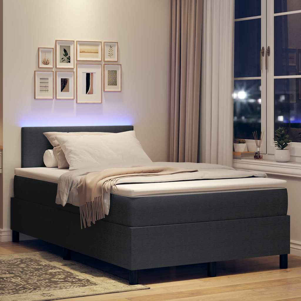 LED Box Spring Bed Mørkegrå og Hvid 120 x 190 cm Velourstof