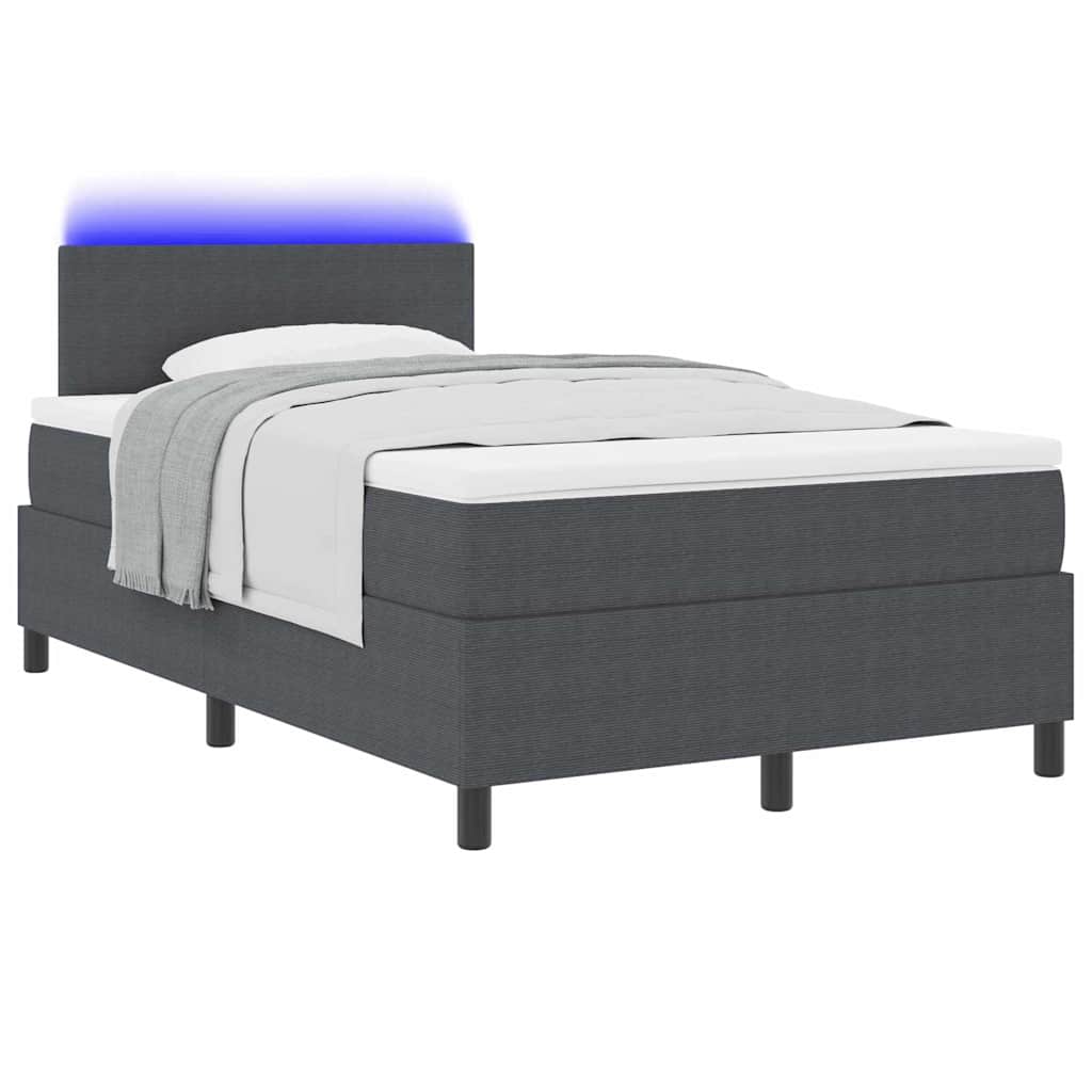 LED Box Spring Bed Mørkegrå og Hvid 120 x 190 cm Velourstof