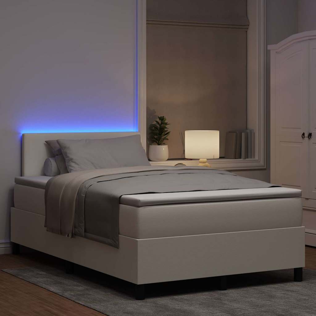 LED Box Spring Bed Creme og hvid 120 x 200 cm Velourstof