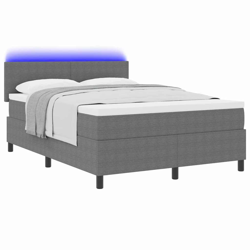 LED Box Spring Bed Lys Grå og Hvid 160 x 200 cm Velourstof