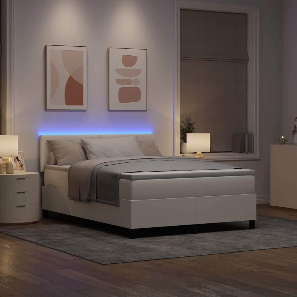 LED Box Spring Bed Creme og hvid 160 x 200 cm Velourstof