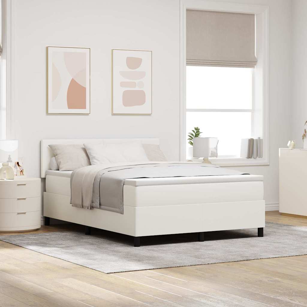 LED Box Spring Bed Creme og hvid 160 x 200 cm Velourstof