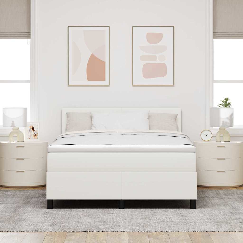 LED Box Spring Bed Creme og hvid 160 x 200 cm Velourstof
