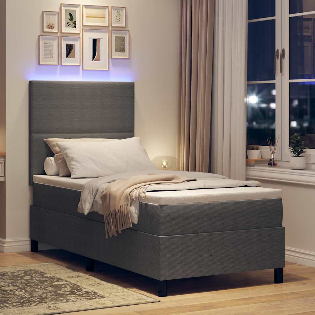 LED Box Spring Bed Lys Grå og Hvid 80 x 200 cm Velourstof