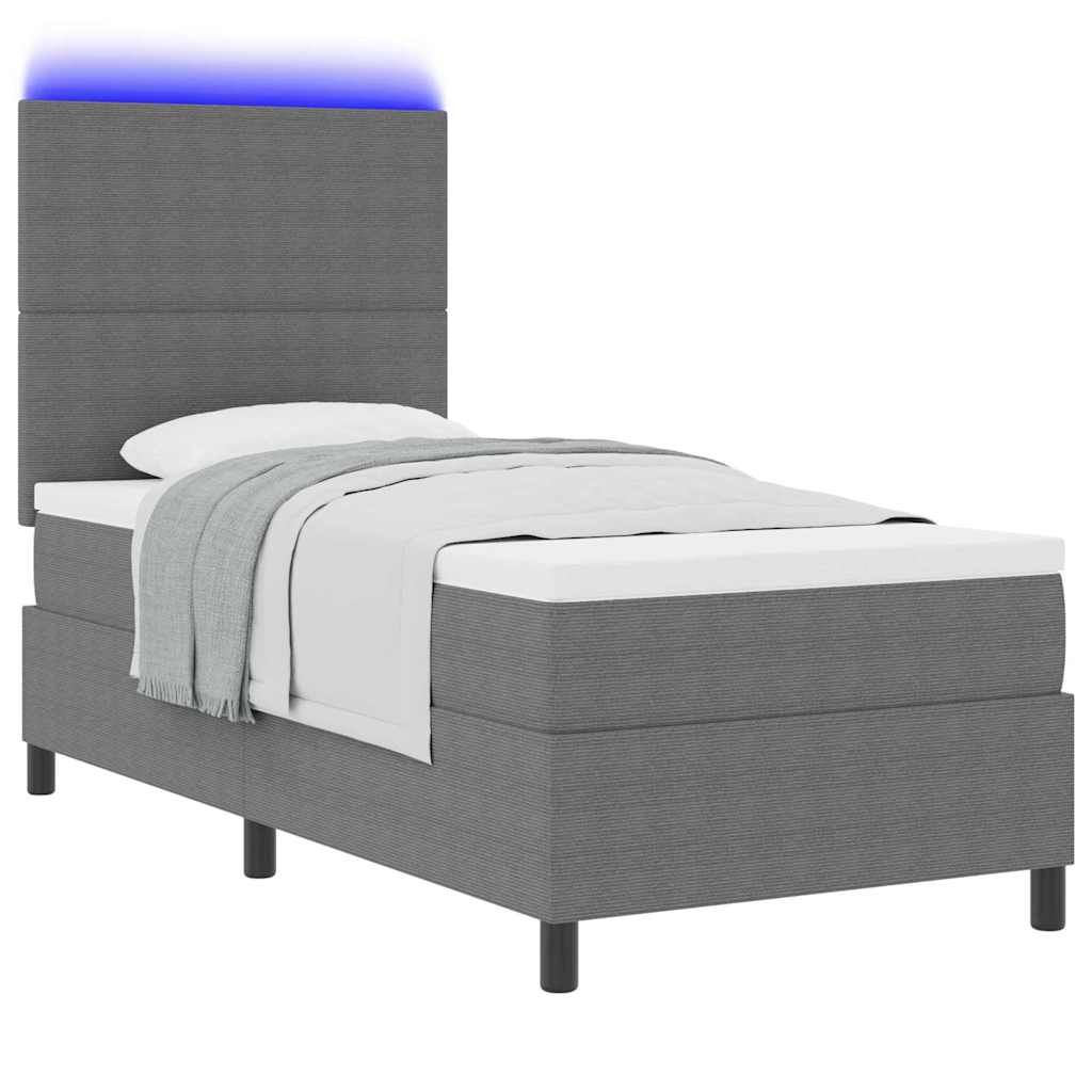 LED Box Spring Bed Lys Grå og Hvid 80 x 200 cm Velourstof