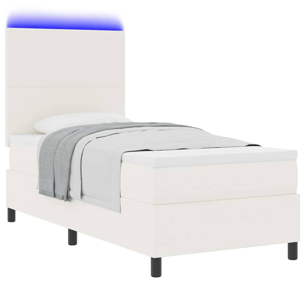 LED Box Spring Bed Creme og hvid 80 x 200 cm Velourstof