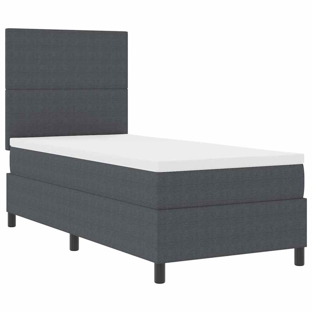 LED Box Spring Bed Mørkegrå og Hvid 90 x 190 cm Velourstof