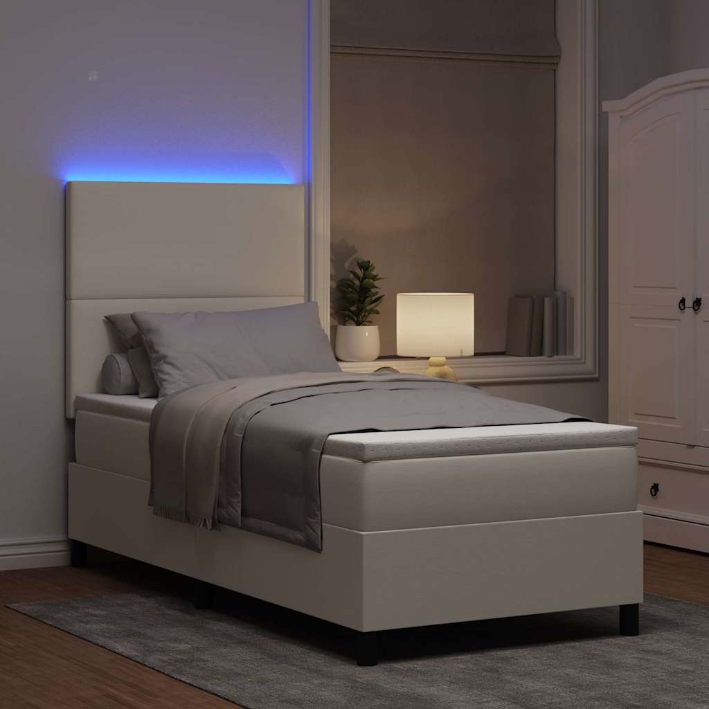 LED Box Spring Bed Creme og hvid 100 x 200 cm Velourstof
