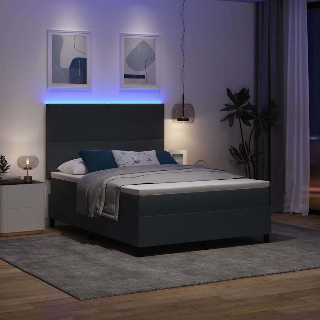 LED Box Spring Bed Mørkegrå og Hvid 140 x 190 cm Velourstof