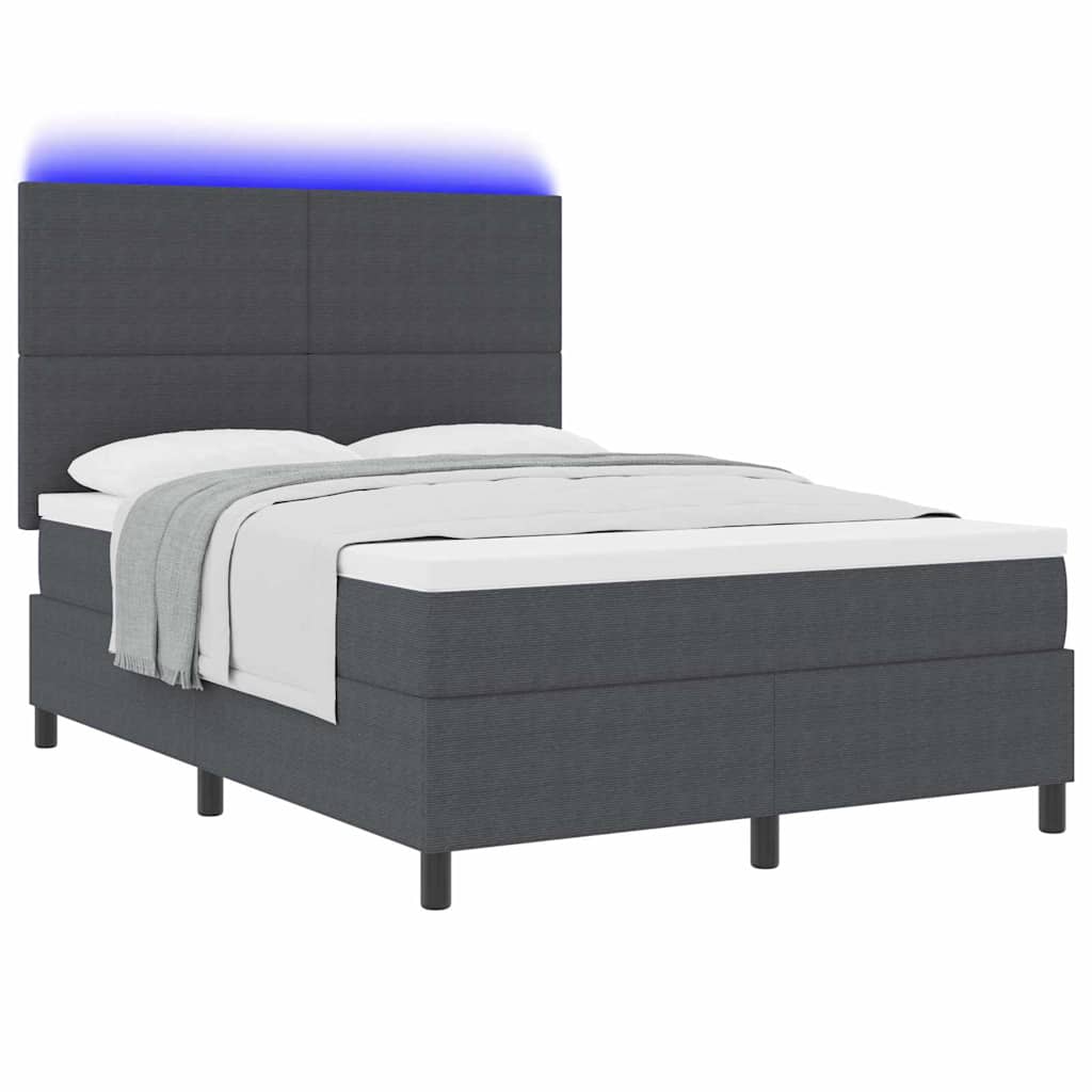 LED Box Spring Bed Mørkegrå og Hvid 140 x 190 cm Velourstof