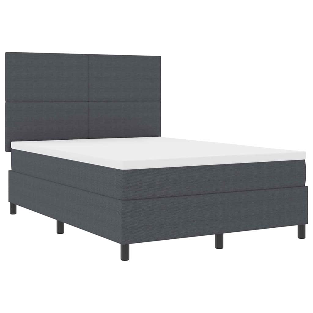 LED Box Spring Bed Mørkegrå og Hvid 140 x 200 cm Velourstof