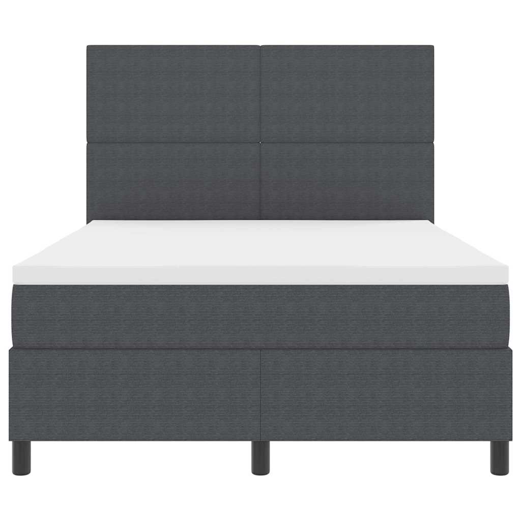 LED Box Spring Bed Mørkegrå og Hvid 140 x 200 cm Velourstof