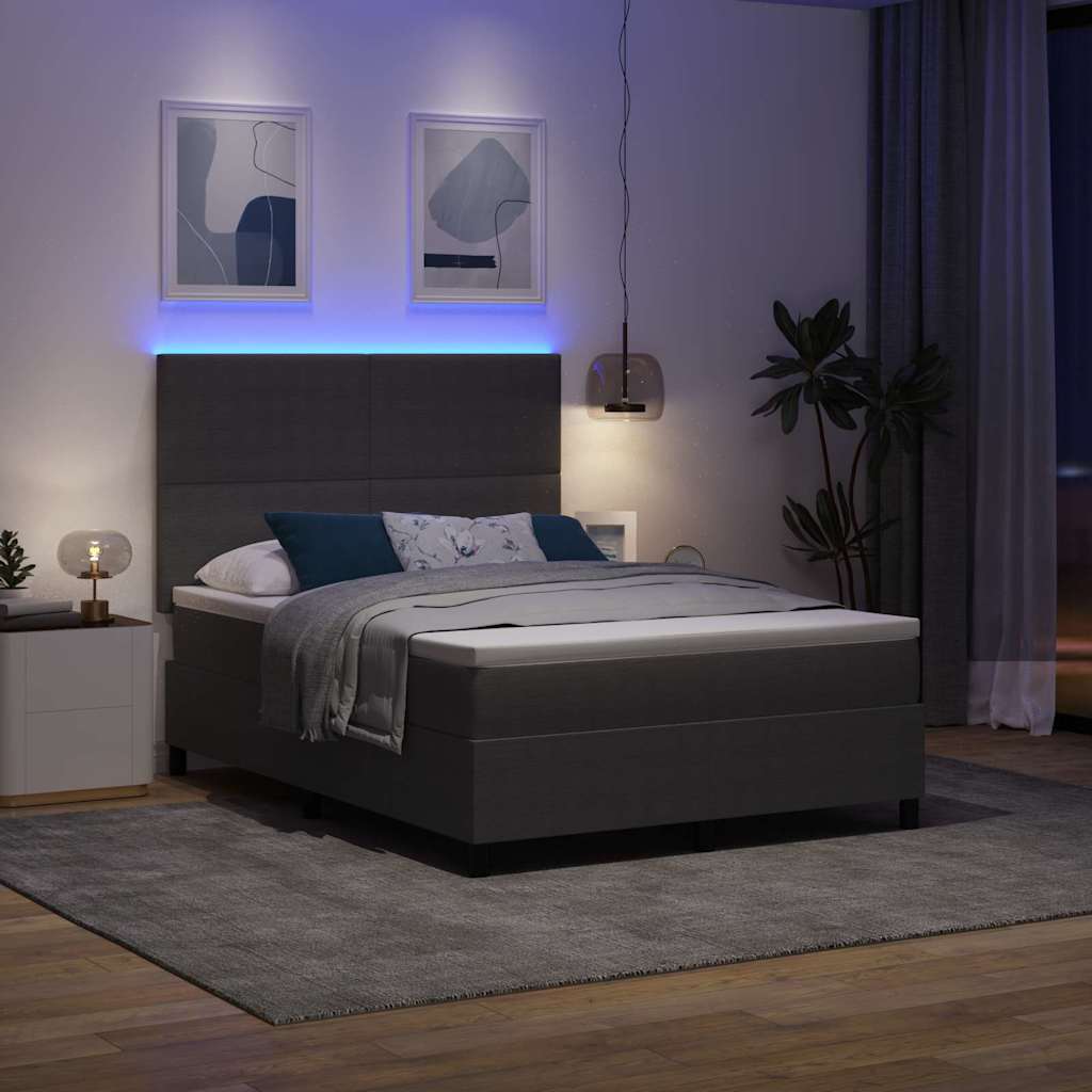 LED Box Spring Bed Lys Grå og Hvid 160 x 200 cm Velourstof