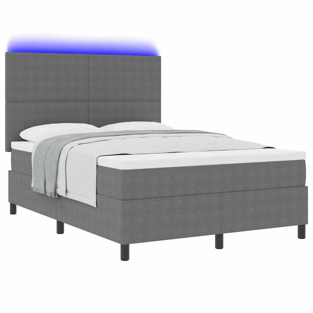 LED Box Spring Bed Lys Grå og Hvid 160 x 200 cm Velourstof