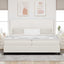 LED Box Spring Bed Creme og hvid 200 x 200 cm Velourstof