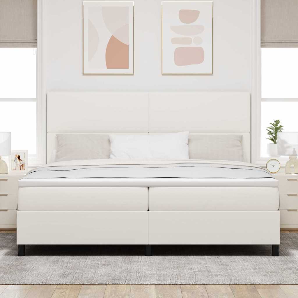 LED Box Spring Bed Creme og hvid 200 x 200 cm Velourstof