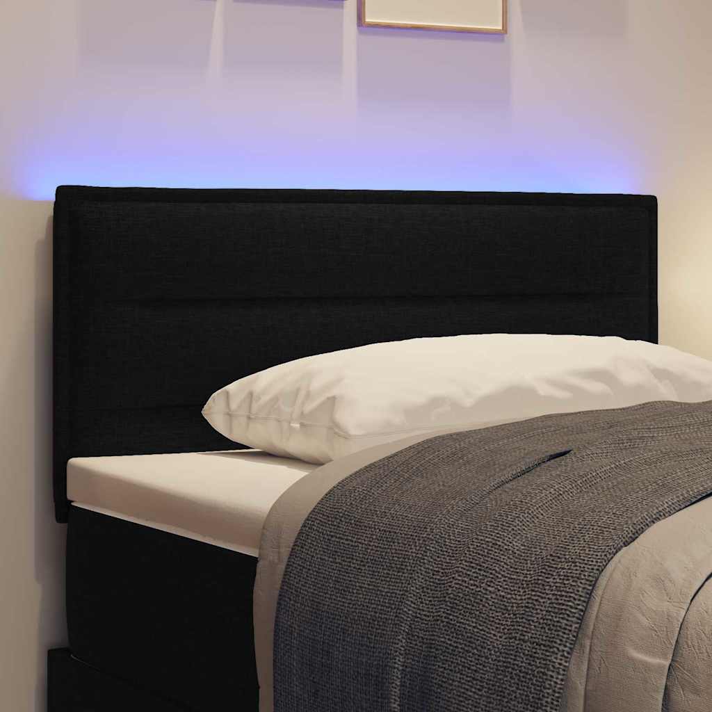 LED sengegavl med LED-lysstrimler Sort 90 cm Stof