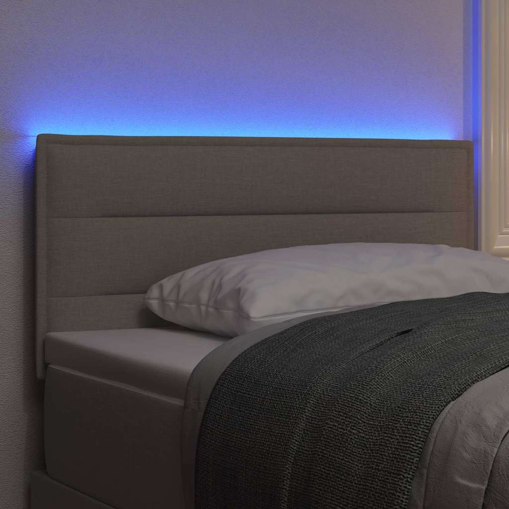 LED sengegavl med LED-lysstrimler Gråbrun 100 cm Stof