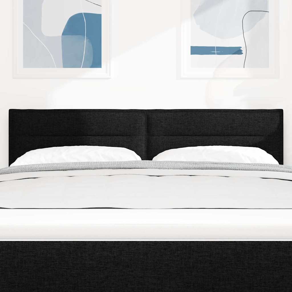 LED sengegavl med LED-lysstrimler Sort 144 cm Stof