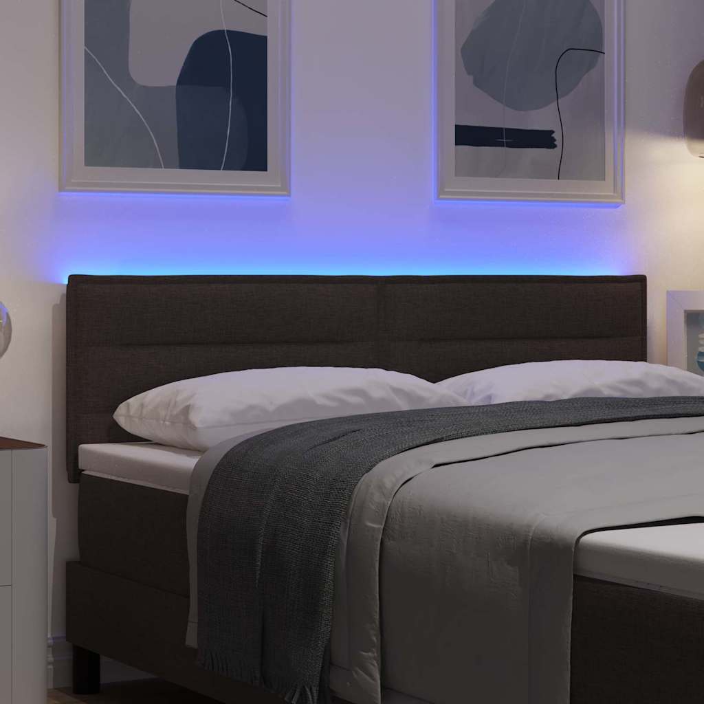 LED sengegavl Mørk Brun Stof