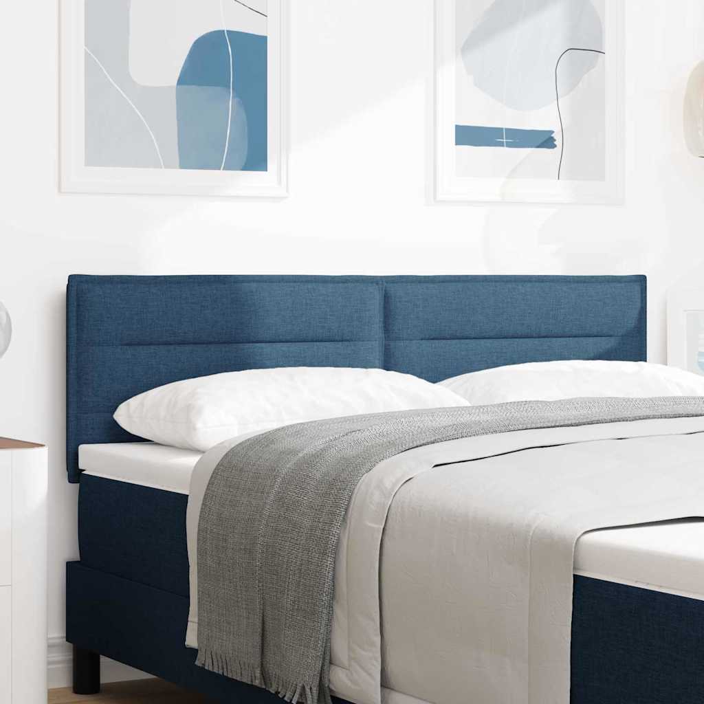 LED sengegavl med LED-lysstrimler Blå 144 cm Stof