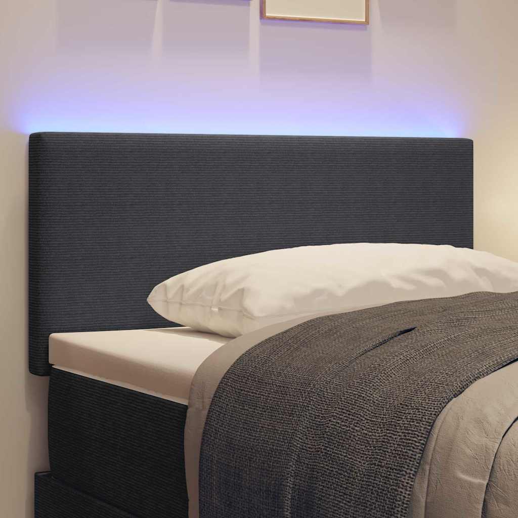 LED sengegavl med LED-lysstrimler Mørkegrå 90 cm Velourstof