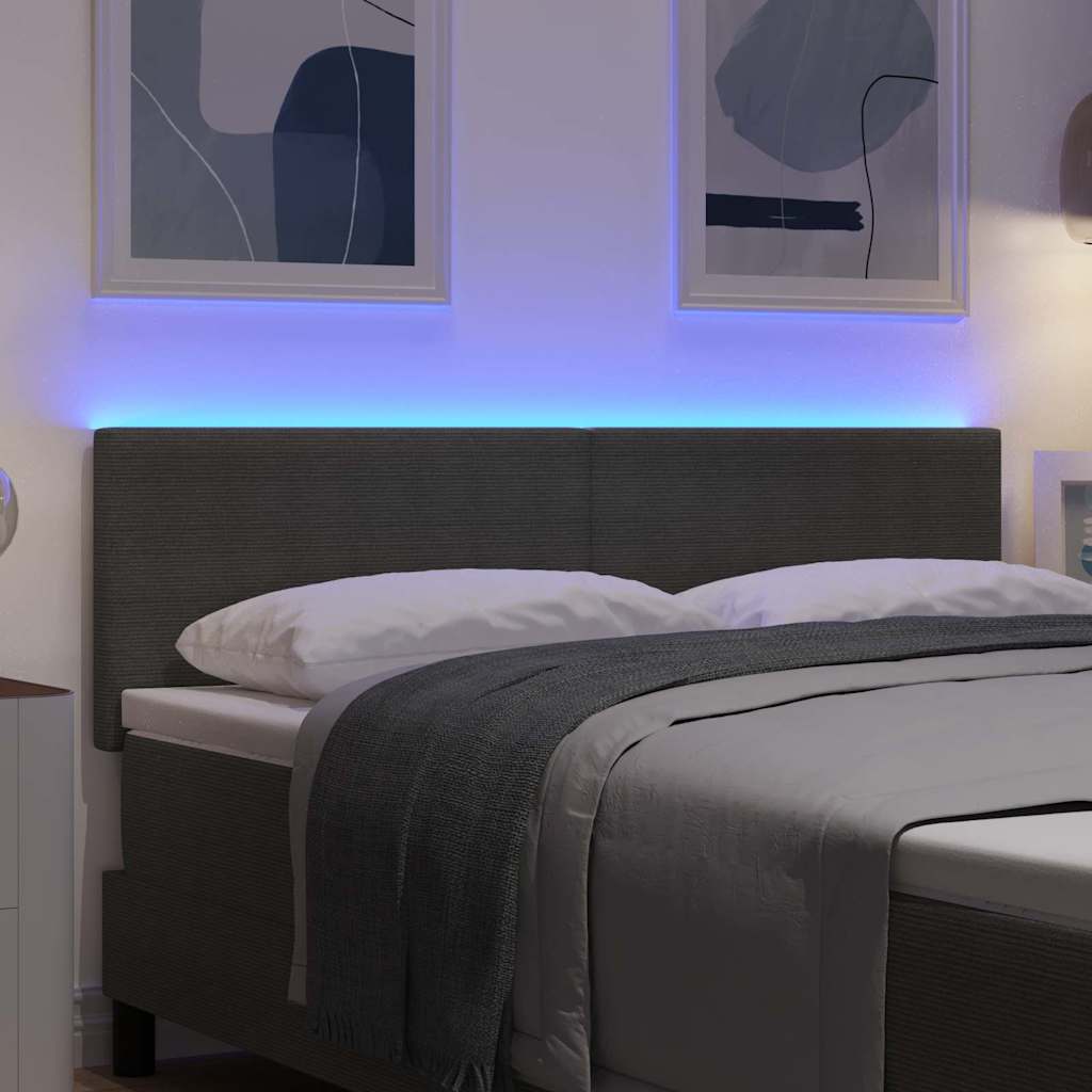 LED sengegavl med LED-lysstrimler Lysegrå 160 cm Velourstof