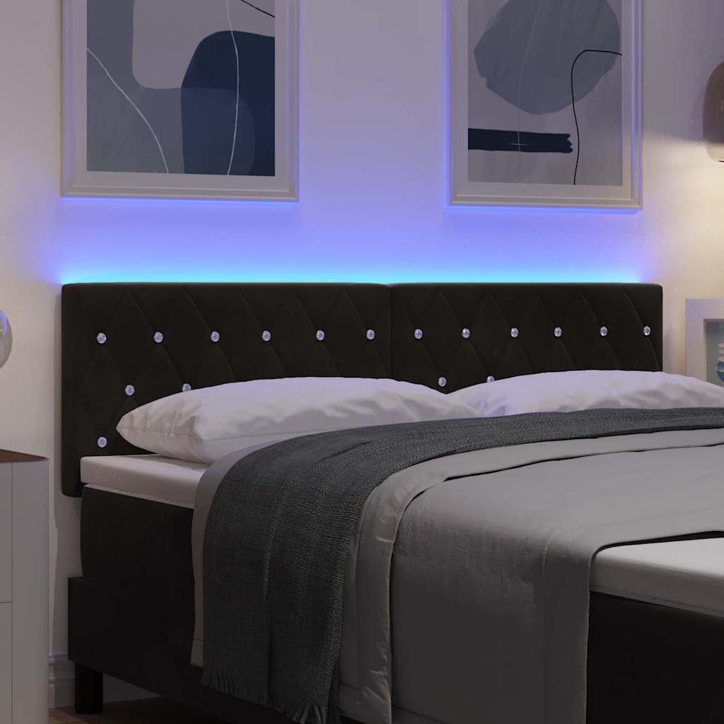 LED sengegavl med LED-lysstrimler Sort 144 cm Fløjl