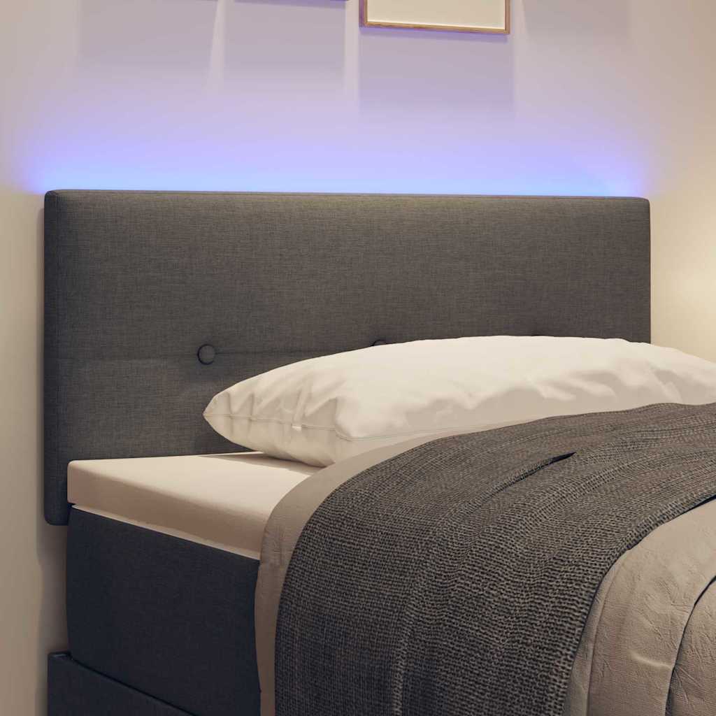 LED sengegavl med LED-lysstrimler Mørkegrå 100 cm Stof
