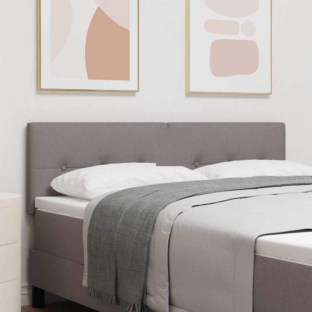 LED sengegavl med LED-lysstrimler Gråbrun 144 cm Stof
