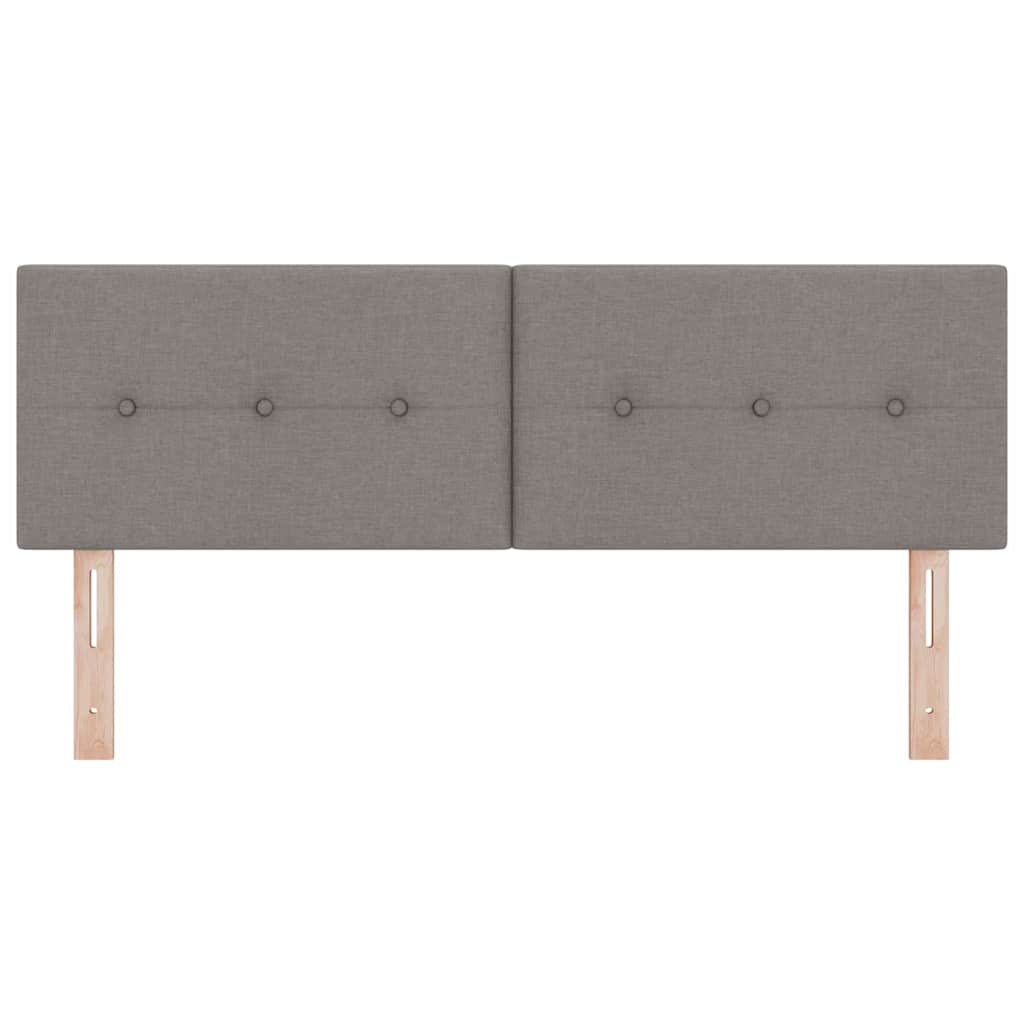 LED sengegavl med LED-lysstrimler Gråbrun 144 cm Stof