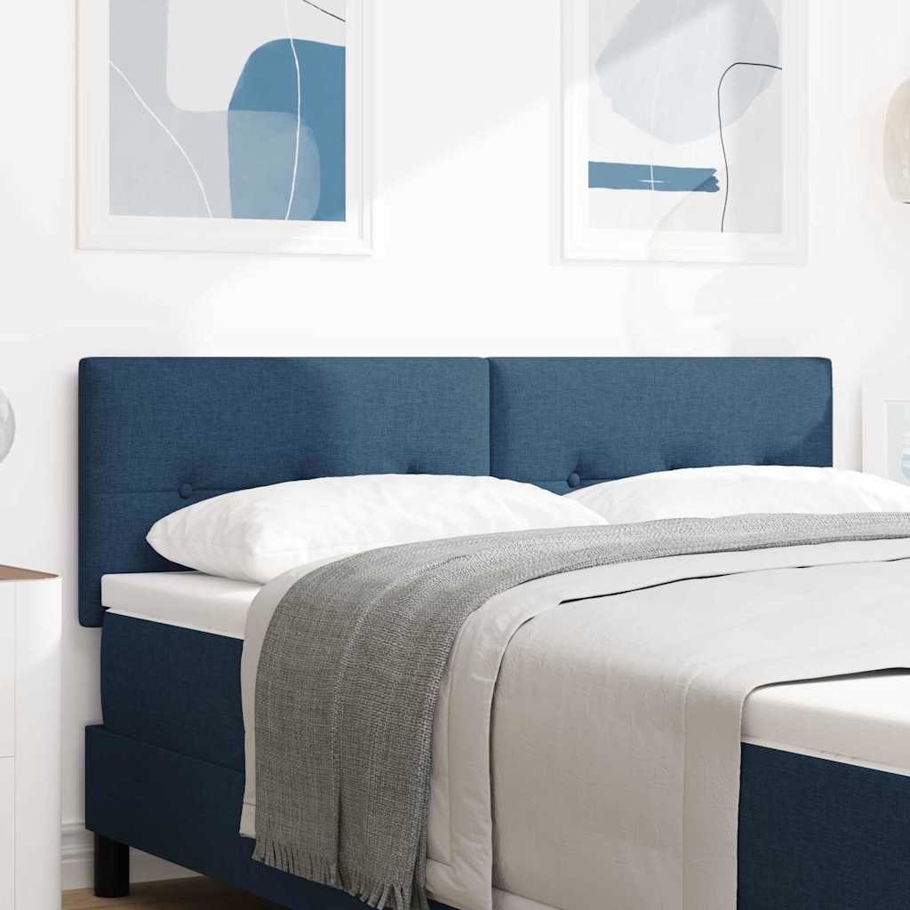 LED sengegavl med LED-lysstrimler Blå 144 cm Stof