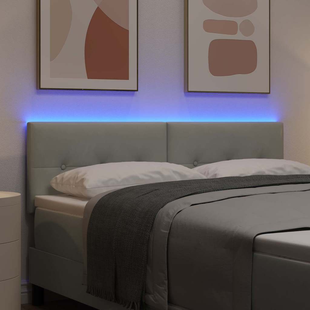 LED sengegavl med LED-lysstrimler Lysegrå 144 cm Fløjl