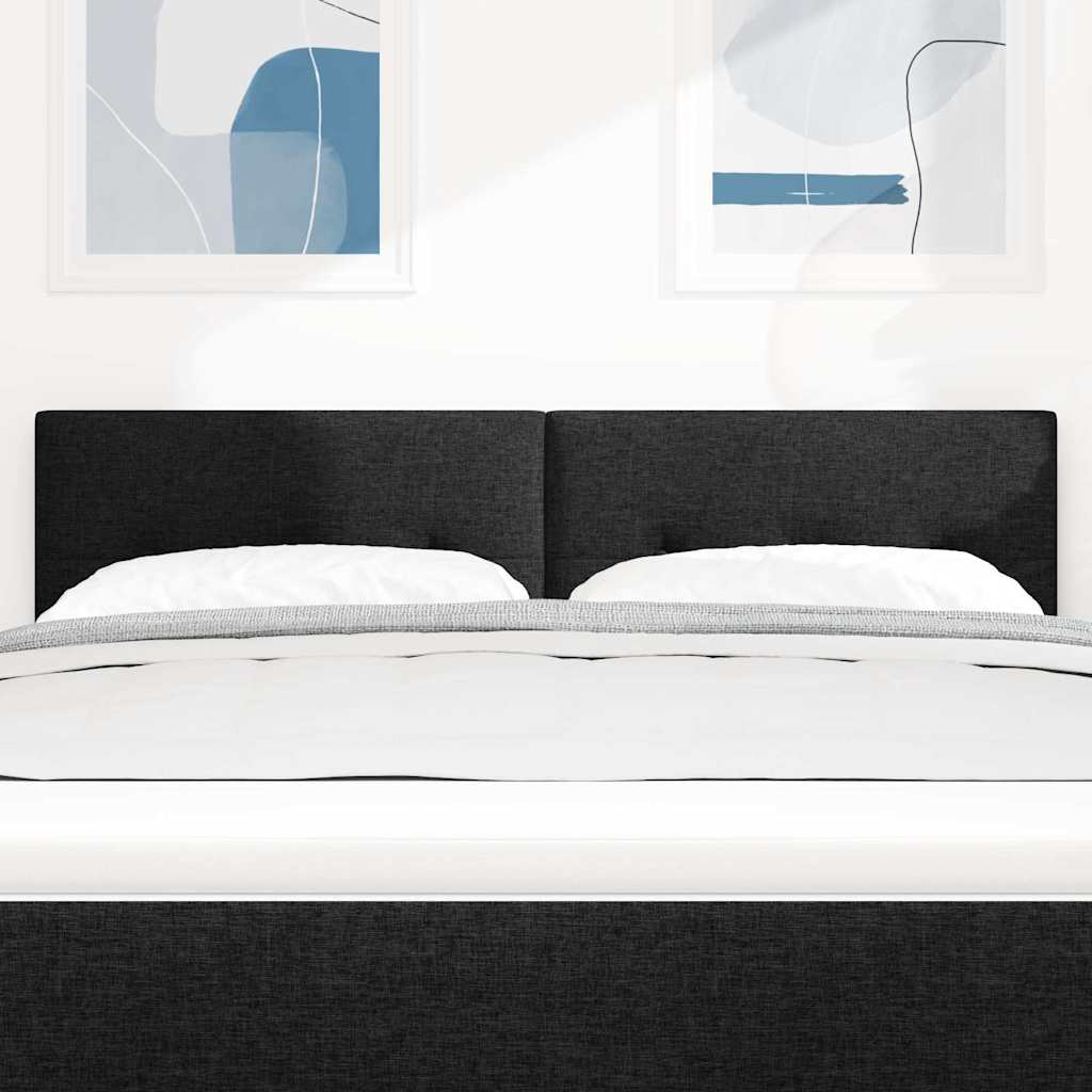 LED sengegavl med LED-lysstrimler Sort 160 cm Stof