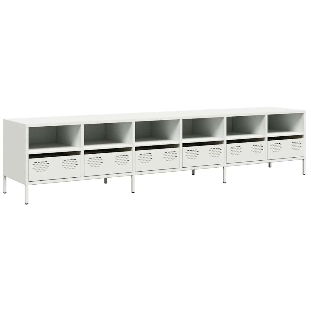 tv-bord 202x39x43,5 cm koldvalset stål hvid