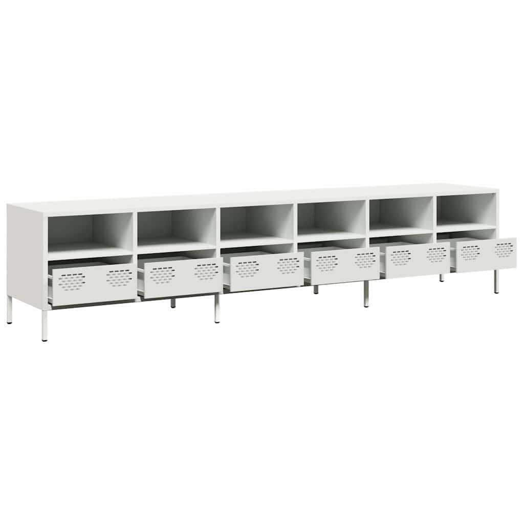 tv-bord 202x39x43,5 cm koldvalset stål hvid